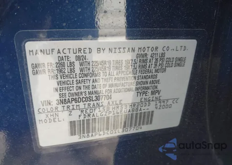 2025 Nissan Kicks Sr Fwd z USA, uszkodzony, nr VIN 3N8AP6DC0SL307704